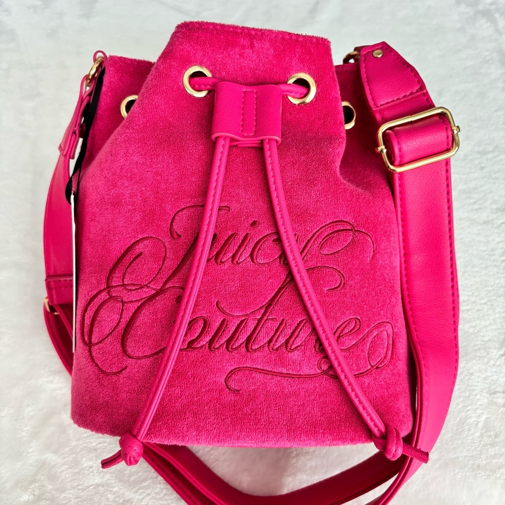 JUICY COUTURE Beach Pink Flash Terry Cloth Crossbody Bucket Bag